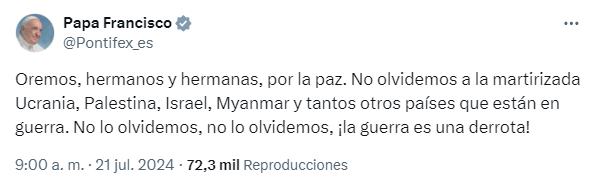 Tweet del papa Francisco