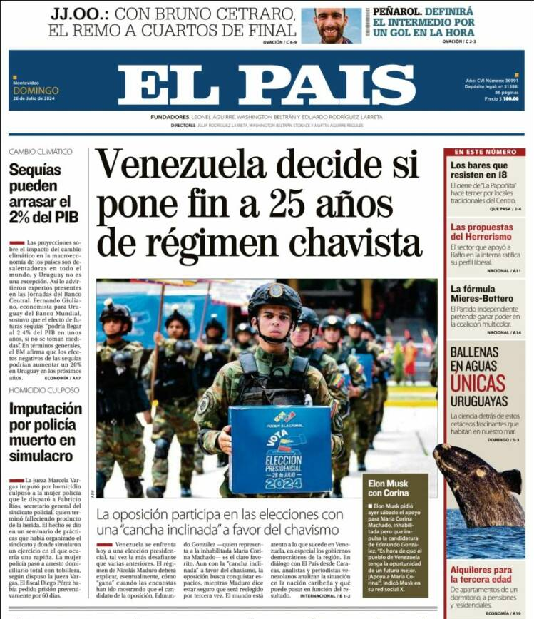 Portada El País, de Uruguay