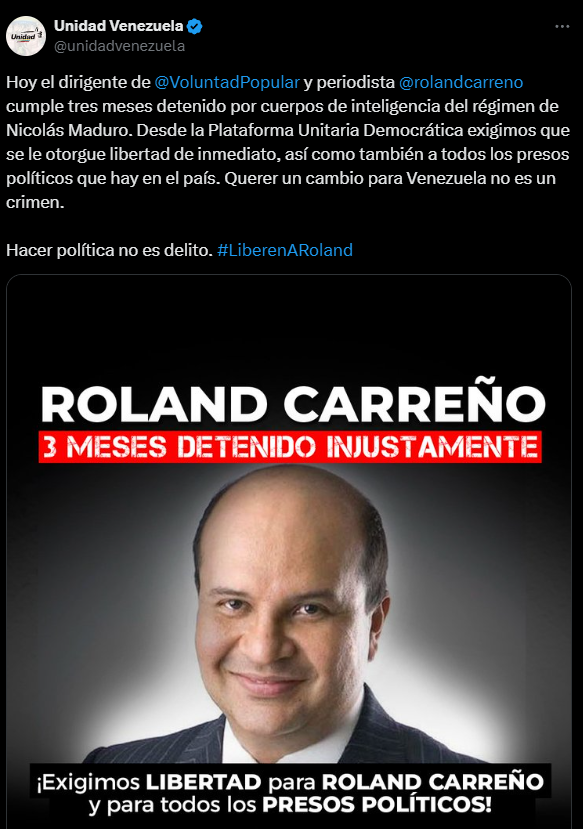 Roland Carreño: la Plataforma Unitaria hizo un llamado.