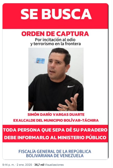 En redes sociales circulaba un afiche con la foto del exmandatario local Simón Vargas y la frase «se busca».