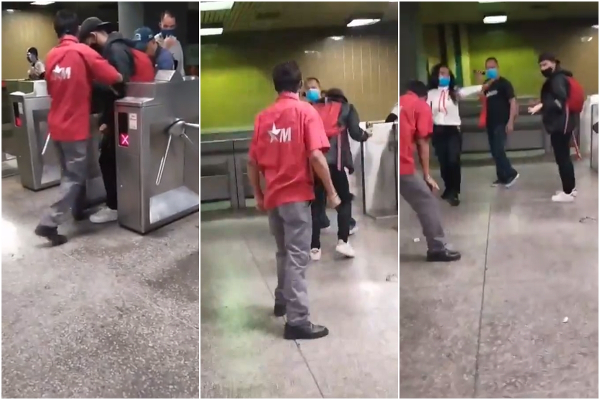 El momento en que un trabajador del Metro de Caracas golpea a un usuario