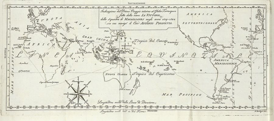 Mapa de la primera vuelta al mundo, Magallanes-Elcano