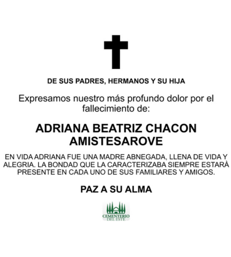 Obituario Adriana Beatriz Chacón Amistesarove