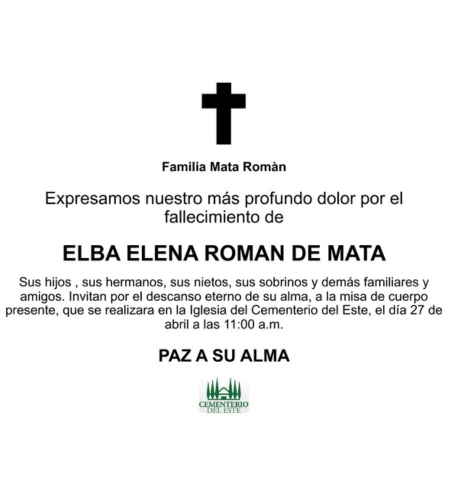 Obituario Elba Elena Roman De Mata