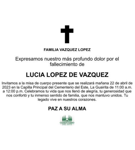 Obituario Lucía López De Vazquez