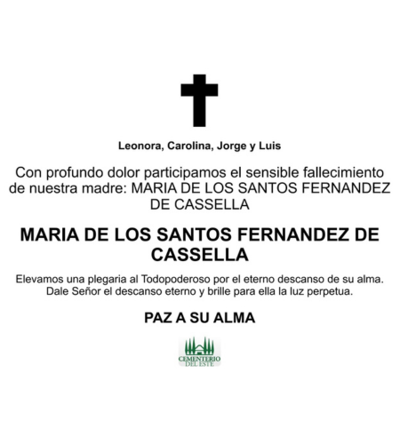 Obituario María De Los Santos Fernandez De Cassella