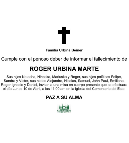 Obituario Roger Urbina Marte