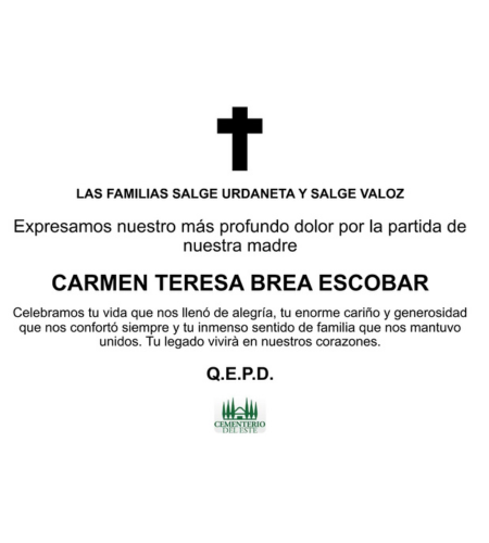 Obituario Carmen Teresa Brea Escobar