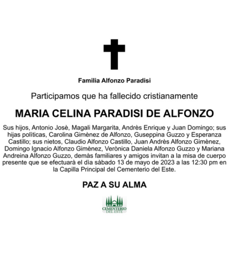 Obituario María Celina Paradisi De Alfonzo