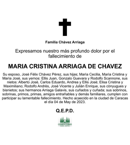 Obituario María Cristina Arriaga De Chávez