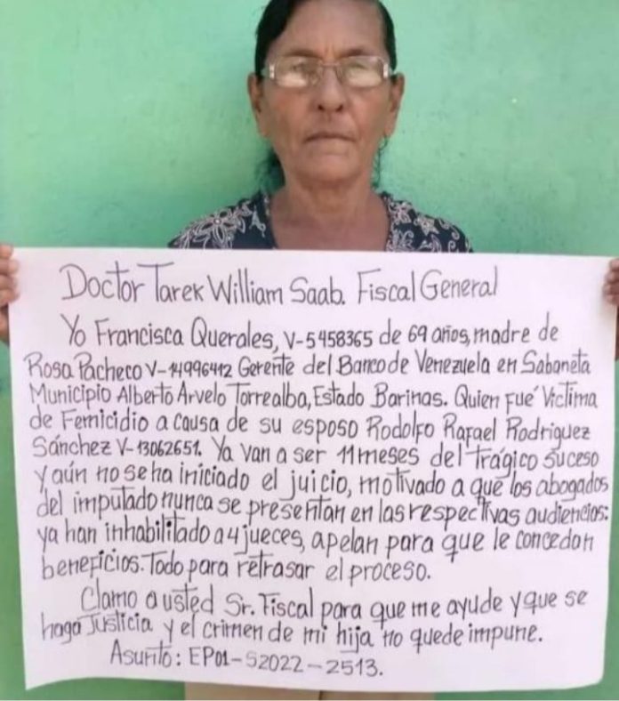 Exigen justicia por femicidio de gerente del Banco de Venezuela en Sabaneta de Barinas tras once meses de su asesinato
