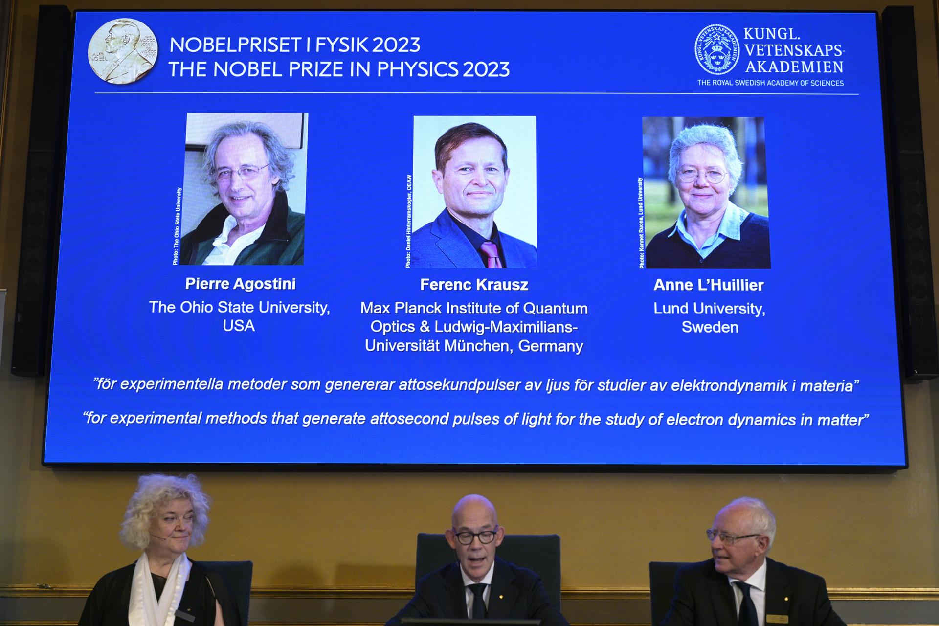 Nobel Prize in Physics for Agostini, Krausz and L’Huillier for their experiments with attoseconds