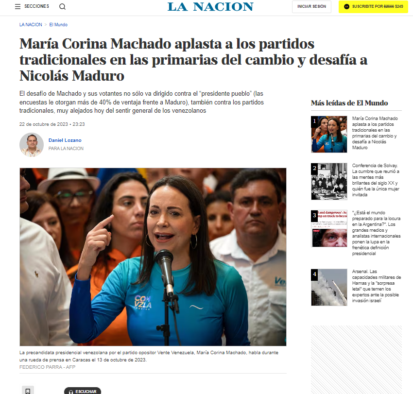 Elecciones primarias María corina machado Medios internacionales 
