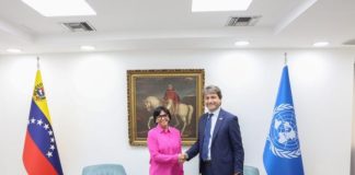 Delcy Rodríguez se reunió con el coordinador residente de la ONU Gianluca Rampolla | Web