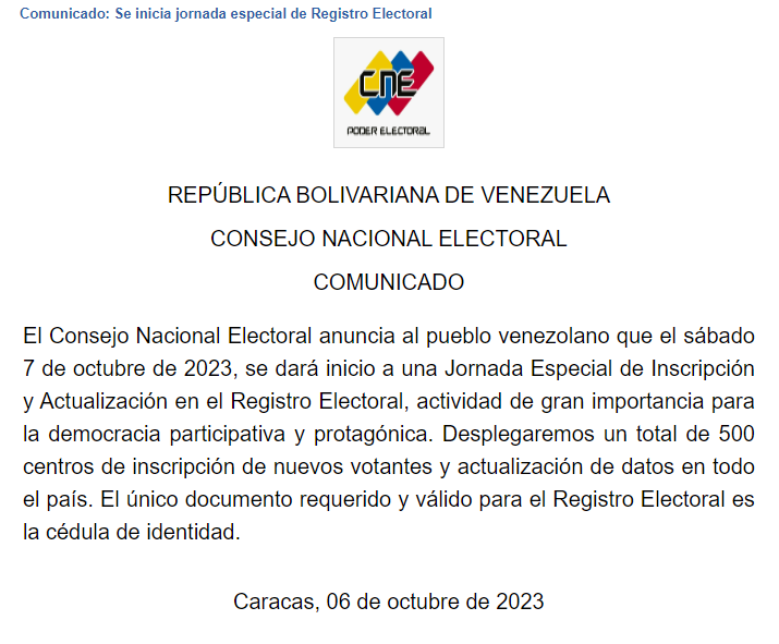 CNE Registro electoral