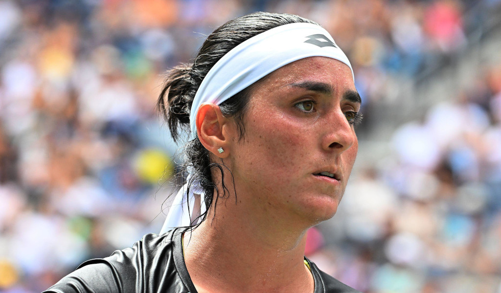 New York, United States. 29th Aug, 2023. US Open Flushing Meadows 29/08/2023 Day 2 Ons Jabeur (TUN) wins first round Match Credit: Roger Parker/Alamy Live News