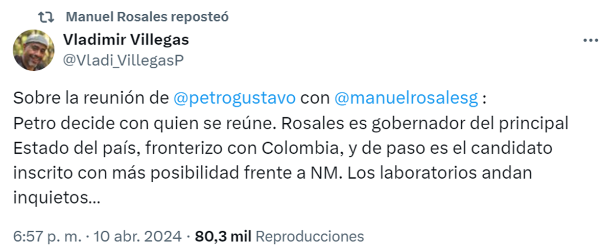 Aseguran que Gustavo Petro solo se reunió con Manuel Rosales