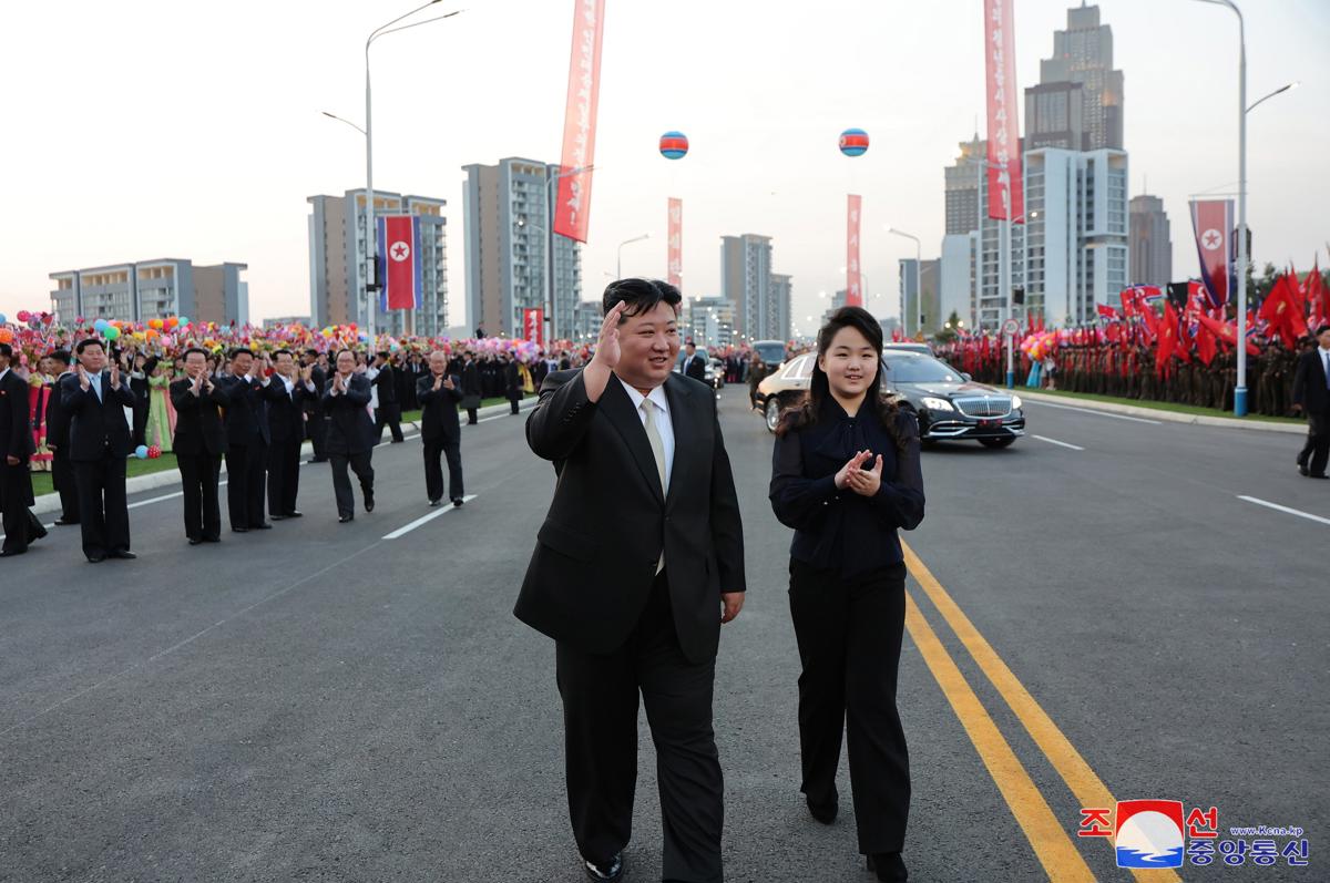 North Korean leader Kim Jong Un and his daughter attend inauguration ceremony of Jonwi Street