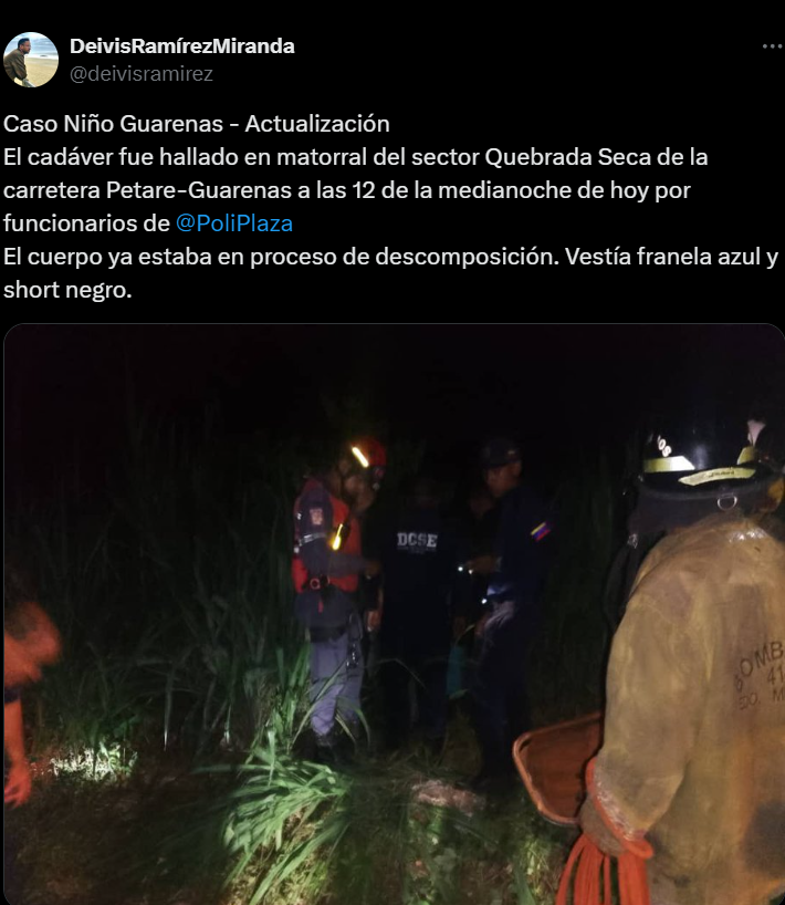 Caso de niño que encontraron en la Petare-Guarenas. Foto: X Deivis Ramírez. Captura de pantalla 