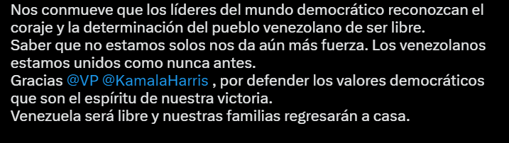 Edmundo González y María Corina envían mensaje a Kamala Harris. Foto: Captura de pantalla 