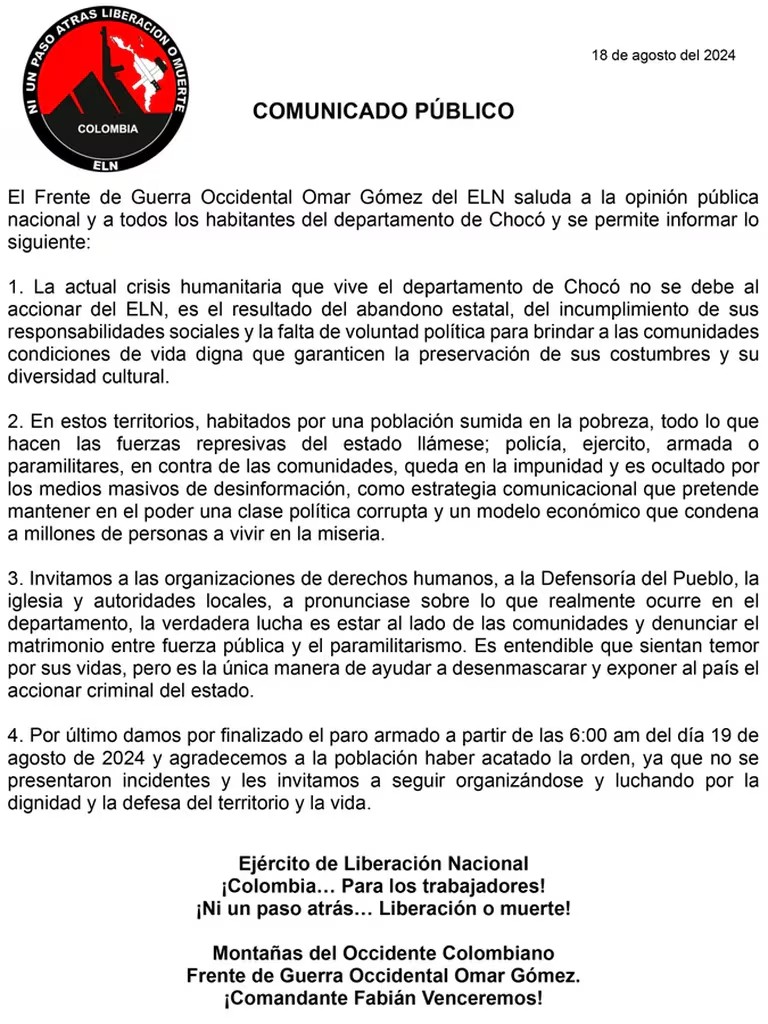 Comunicado ELN