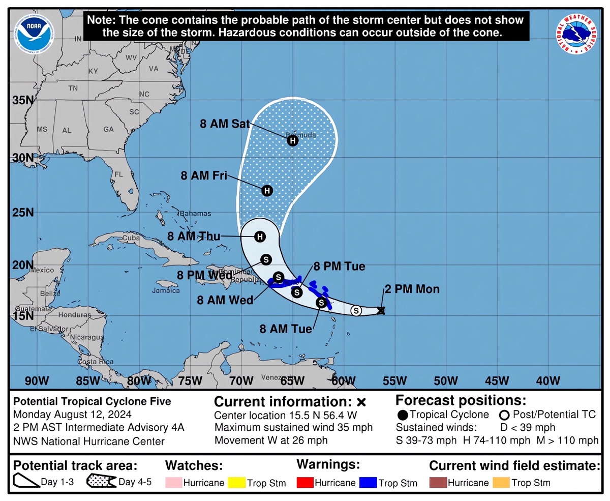 Tormenta tropical Ernesto amenaza a Puerto Rico y a Islas Vírgenes