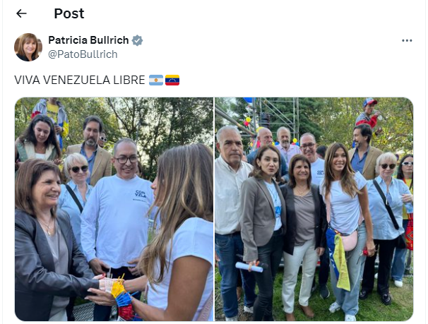 The Minister of Security, Patricia Bullrich, attended the global protest in Argentina in support of the Venezuelan community. 