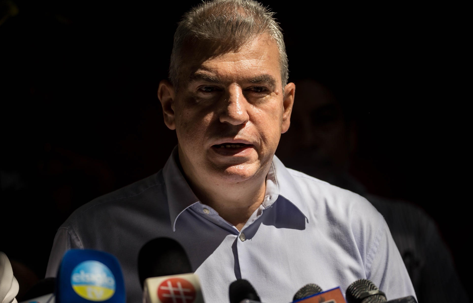 Yul Jabour, member of the Popular Democratic Front (FDP), participates in a press conference this Friday, in Caracas 