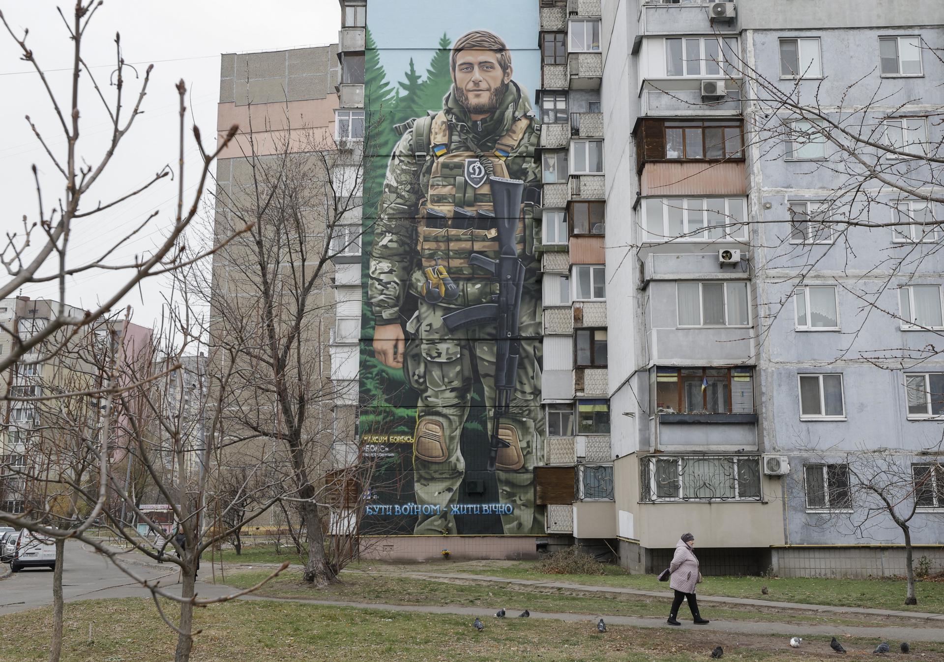 Mural in memory of late Ukrainian serviceman Maksym Bordus in Kyiv