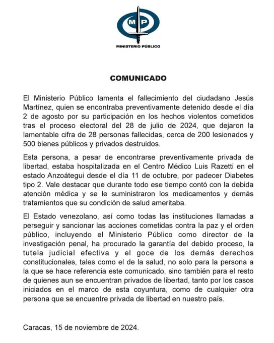 Comunicado MP Jesús Martínez Medina