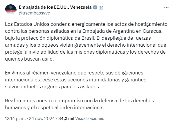 Tweet Embajada EE UU Venezuela