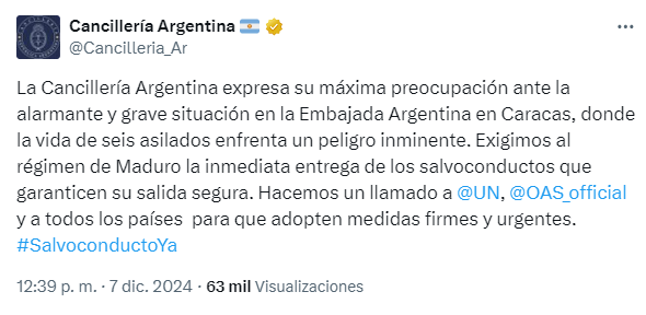 tweet cancillería Argentina