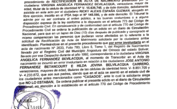 Edicto Rectificación de Acta de Nacimiento Virginia Angelica Fernandez Bevilacqua