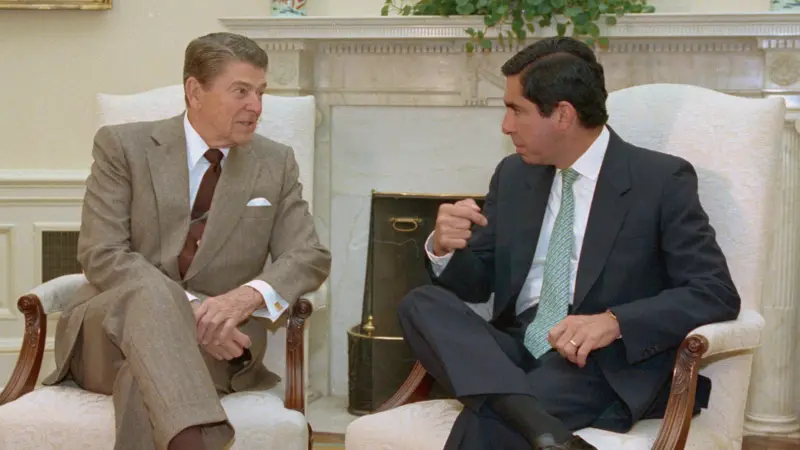 Arias dice que su relación con Reagan fue "muy tensa" después que le dijera "que no en su propia cara al presidente más poderoso del planeta". Getty Images