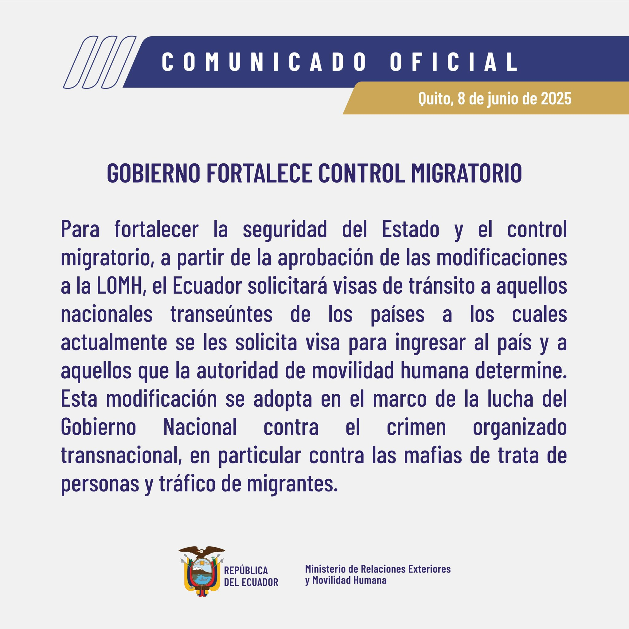 visa de tránsito Ecuador